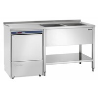 Table de Prélavage Inox Poli LUXE - 2 Bacs 400x500x240(h)mm - Dimension Totale 1600x700x850-900(h)mm