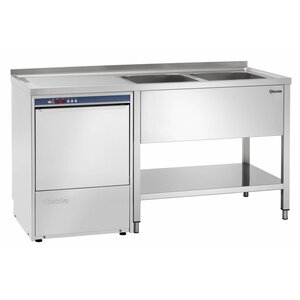 Bartscher Table de Prélavage Inox Poli LUXE - 2 Bacs 400x500x240(h)mm - Dimension Totale 1600x700x850-900(h)mm