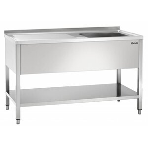 Bartscher Table de Prélavage Inox Poli LUXE - 1 Bac à Droite - 1400x700x850-900(h)mm