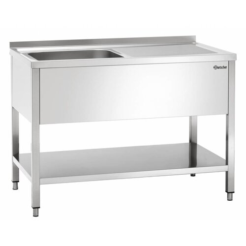 Bartscher Table de Prélavage Inox Poli LUXE - 1 Bac à Gauche - 1200x700x850-900(h)mm