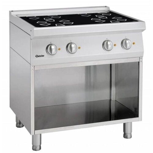 Bartscher Fourneau Vitrocéramique Inox - 4 Zones Chauffantes - Sur Armoire Ouverte - 800x700x850-900(h)mm