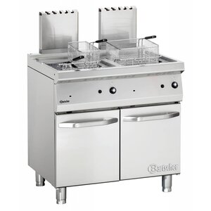 Bartscher Friteuse à Gaz Inox + 2 Paniers - Série 700 - 2x 15 Litres - 30kW - 800x700x850-900(h)mm