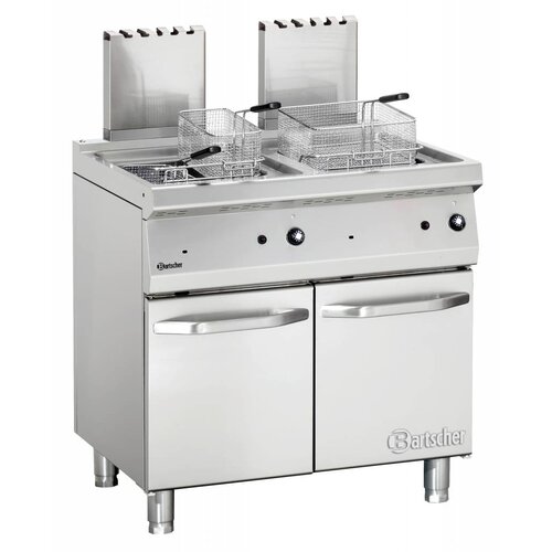 Bartscher Friteuse à Gaz Inox + 2 Paniers - Série 700 - 2x 15 Litres - 30kW - 800x700x850-900(h)mm