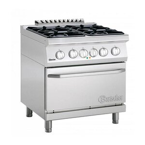 Bartscher Fourneau à Gaz | 4 Feux | avec Four Électrique GN2/1 | 400V | 800x700x850-900(h)mm Bartscher Fourneau à Gaz | 4 Feux | avec Four Électrique GN2/1 | 400V | 800x700x850-900(h)mm