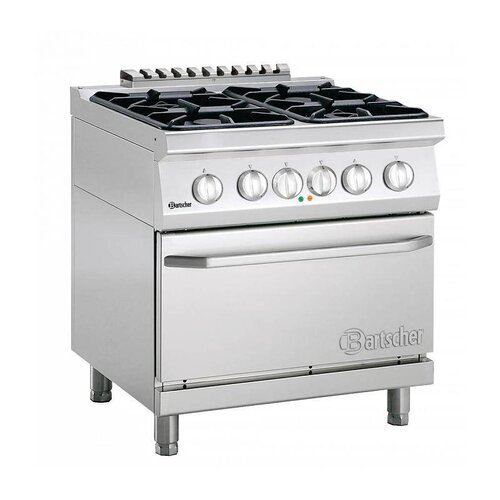 Bartscher Fourneau à Gaz | 4 Feux | avec Four Électrique GN2/1 | 400V | 800x700x850-900(h)mm