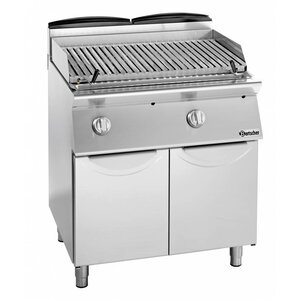 Bartscher Grill à Pierres De Lave à Gaz Inox + Sur Armoire + Grill En V - 16kW - 800x700x850(h)mm