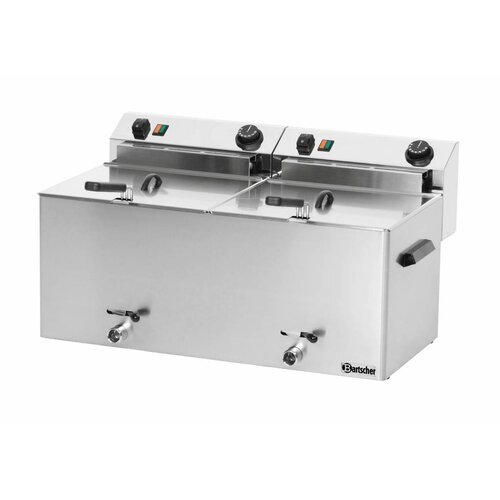 Bartscher Friteuse Électrique Double |  2x 10 Litres | 400V | Robinets De Vidange et Paniers Inclus | 750x450x375(h)mm