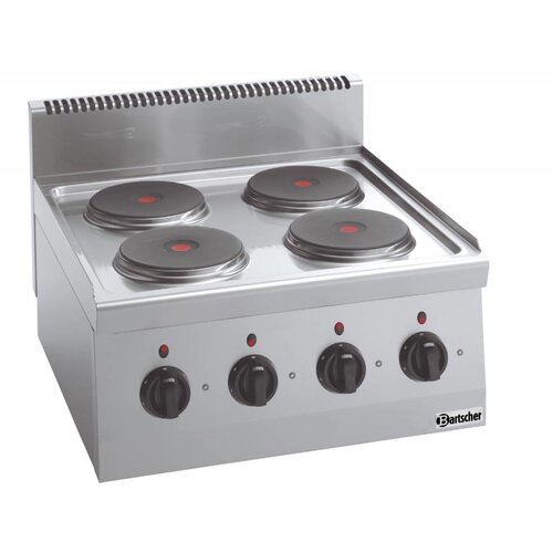 Bartscher Fourneau Électrique Inox - 4 Plaques Ø180mm - 8kW - 600x600x290(h)mm