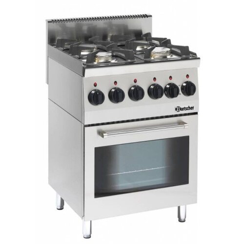 Bartscher Fourneau à Gaz 4 Feux | Four Électrique avec Grill | Série 600 | 230V | 600x600x900(h)mm Bartscher Fourneau à Gaz 4 Feux | Four Électrique avec Grill | Série 600 | 230V | 600x600x900(h)mm