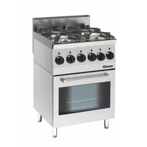 Bartscher Fourneau à Gaz 4 Feux | Four Électrique avec Grill | Série 600 | 230V | 600x600x900(h)mm