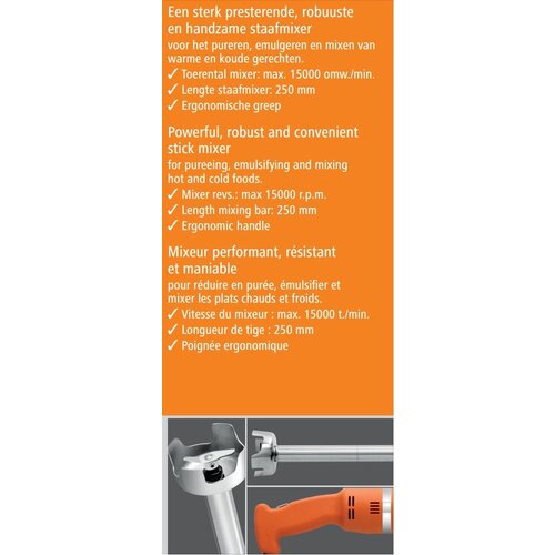 Bartscher Mixeur Plongeant 250W - Boîtier Orange Synthétique - Tige 250(L)mm