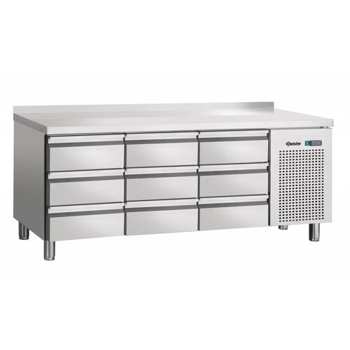 Bartscher Comptoir Réfrigérée + Dosseret 50mm - 9 Tiroirs GN1/1 - 1800x700x850(h)mm