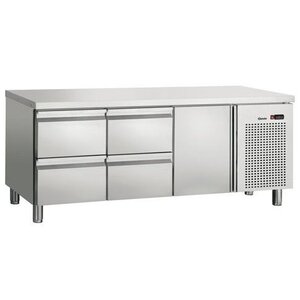 Bartscher Comptoir Réfrigéré Inox - 1 Porte 4 Tiroirs - Froid Ventilé - 452W - 1792x700x850(h)mm