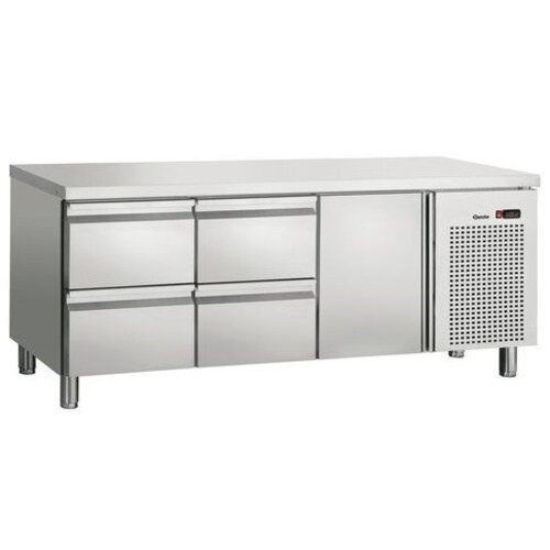 Bartscher Comptoir Réfrigéré Inox - 1 Porte 4 Tiroirs - Froid Ventilé - 452W - 1792x700x850(h)mm
