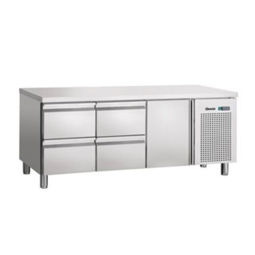 Bartscher Comptoir Réfrigéré Inox - 1 Porte 4 Tiroirs - Froid Ventilé - 452W - 1792x700x850(h)mm