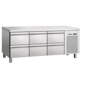 Bartscher Comptoir Réfrigérée + Dosseret 50mm - 6 Tiroirs GN1/1 - 1342x700x850(h)mm