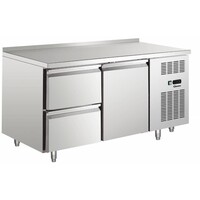Comptoir Réfrigéré Inox - 1 Porte 2 Tiroirs - Froid Ventilé - 350W - 1342x700x850(h)mm