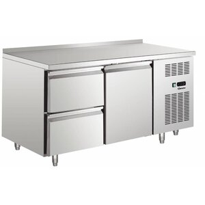 Bartscher Comptoir Réfrigéré Inox - 1 Porte 2 Tiroirs - Froid Ventilé - 350W - 1342x700x850(h)mm