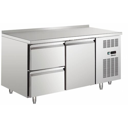 Bartscher Comptoir Réfrigéré Inox - 1 Porte 2 Tiroirs - Froid Ventilé - 350W - 1342x700x850(h)mm