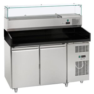Bartscher Comptoir à Pizza Inox | 2 Portes +Vitrine Réfrigérée | Froid Ventilé | 1400x700x1390(h)mm