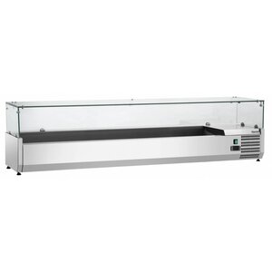 Bartscher Présentoir Réfrigéré Inox Pour 8x GN1/3 -1800x380x450(h)mm Bartscher Présentoir Réfrigéré Inox Pour 8x GN1/3 -1800x380x450(h)mm