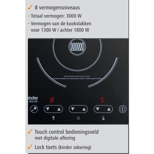 Bartscher Réchaud à Induction | Surface Vitrocéramique | 3kW | 290x510x83(h)mm Bartscher Réchaud à Induction | Surface Vitrocéramique | 3kW | 290x510x83(h)mm