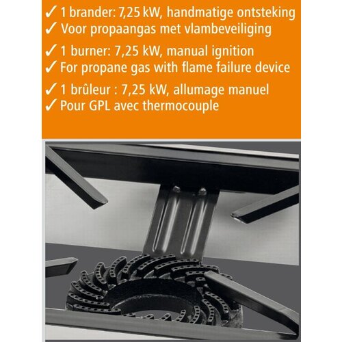 Bartscher Réchaud à Gaz GPL Inox - 1 Brûleur 7,25kW - Allumage Manuel - 400x570x160(h)mm