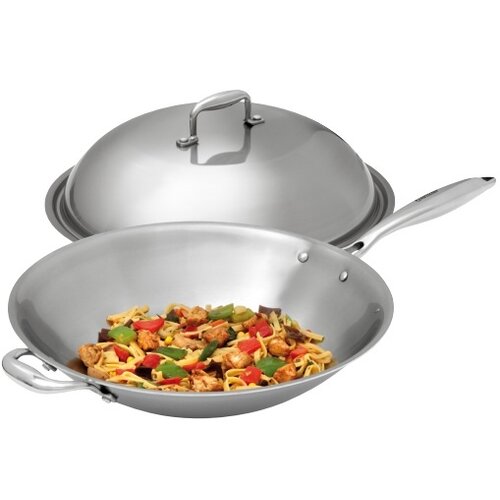 Bartscher Sauteuse Wok Inox + Couvercle - Poignées Isolées - 5 Litres - Ø380-110(h)mm