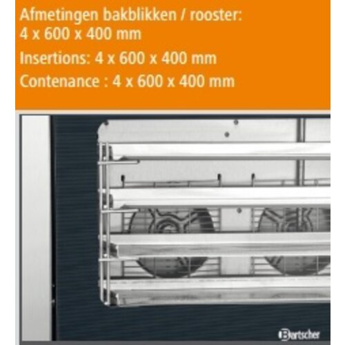 Bartscher Four à Convection AT400 | Vaporisation | Pour 4 Plaques x 60x40cm  | 6,4kW/400V | 835x800x570(h)mm
