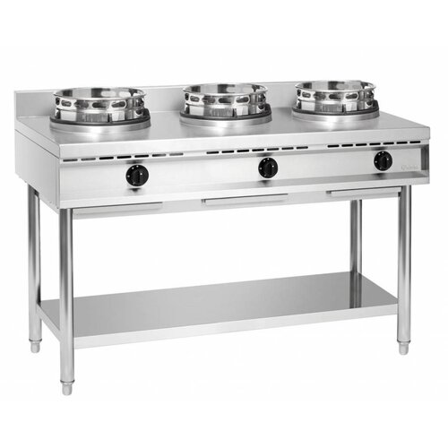 Bartscher Cuisinière à Wok Inox - 3 Brûleurs - 34,5kW - 1500x600x960(h)mm