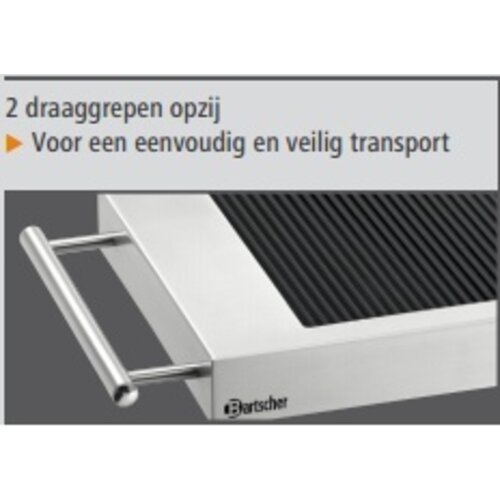 Bartscher Plaque Grille Rainurée - Boîtier Inox - Poignées Latérales - 1,2kW - 640x365x63(h)mm