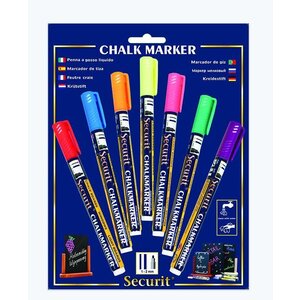 Securit Blister de 7 Feutres Craie - Pointe 1-2mm - Couleurs Multicolore Securit Blister de 7 Feutres Craie - Pointe 1-2mm - Couleurs Multicolore