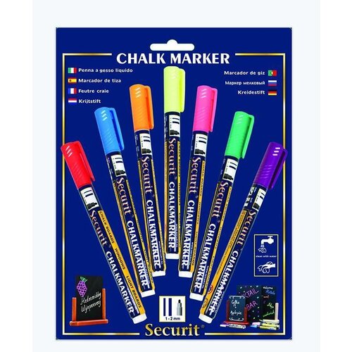 Securit Blister de 7 Feutres Craie - Pointe 1-2mm - Couleurs Multicolore