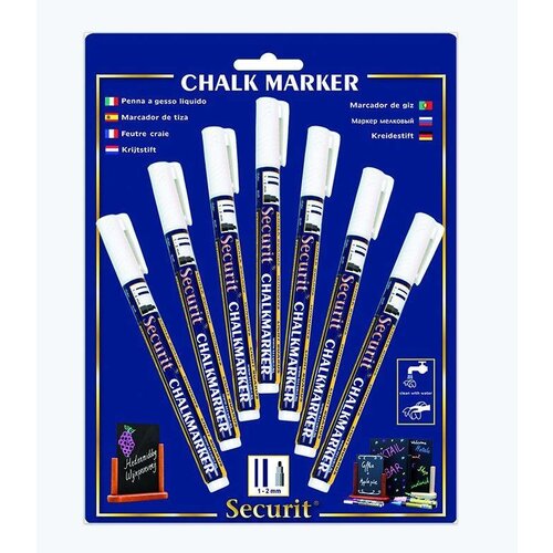Securit Blister de 7 Feutres Craie - Pointe 1-2mm - Blancs Securit Blister de 7 Feutres Craie - Pointe 1-2mm - Blancs