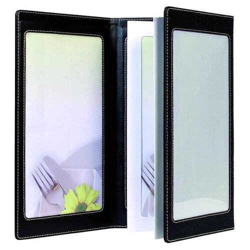 Securit Protège-Menu Design Long CROC - A4 Noir - 3 Pages