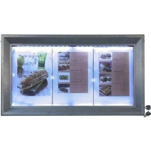 Securit Vitrine d'Affichage Menu 3x A4 | Acier | LED | PIED VENDU SEPAREMENT