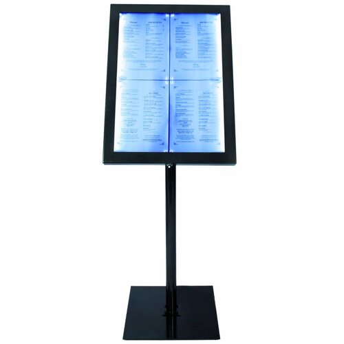 Securit Vitrine dAffichage Menus LED | 4x A4 | Inox Noir | Set COMPLET avec Pied
