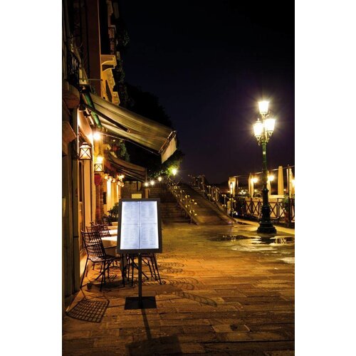 Securit Vitrine dAffichage Menus LED | 4x A4 | Inox Noir | Set COMPLET avec Pied