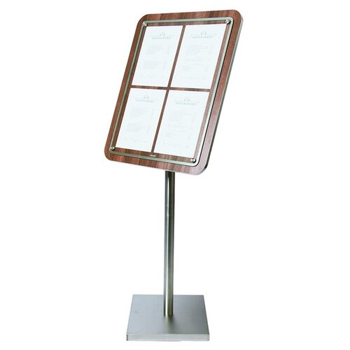 Securit Vitrine D'Affichage Menus 4x A4 | Noyer | PIED VENDU SEPAREMENT