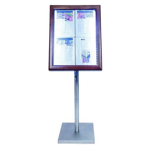 Securit Vitrine d'Affichage Menus 4x A4 - LED - Couleur Marron | PIED VENDU SEPAREMENT