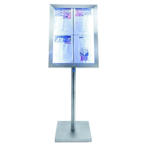 Securit Vitrine d'Affichage Menus 4x A4 - LED - INOX - PIED VENDU SEPAREMENT