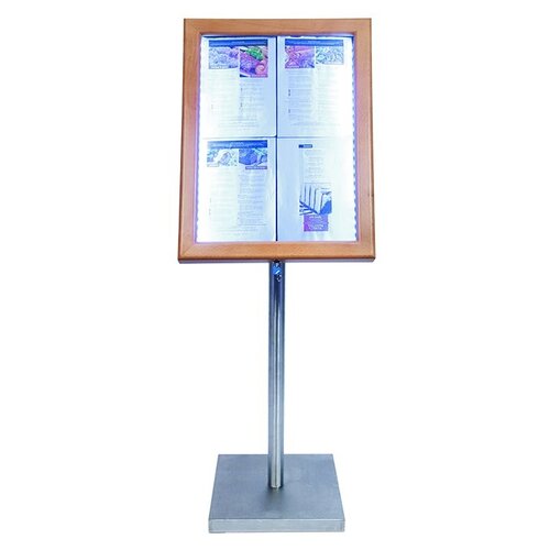 Securit Vitrine d'Affichage Menus 4x A4 - LED - Couleur Teck | PIED VENDU SEPAREMENT