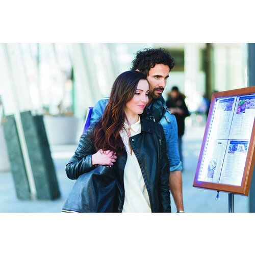 Securit Vitrine d'Affichage Menus 4x A4 - LED - Couleur Teck | PIED VENDU SEPAREMENT