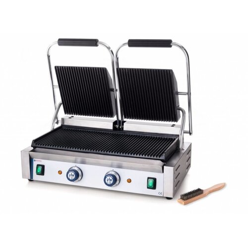 Hendi Grill de Contact Double - Rainuré - 230V/3,6kW - 570x370x210(h)mm