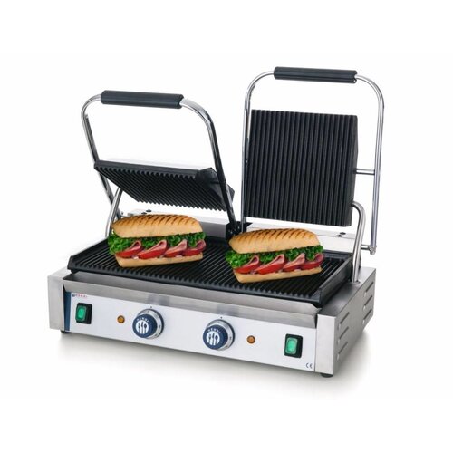 Hendi Grill de Contact Double - Rainuré - 230V/3,6kW - 570x370x210(h)mm