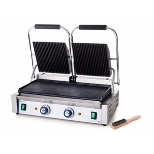 Hendi Grill de Contact Double | Dessus Rainuré/Dessous Lisse | 3,6kW | 570x370x210(h)mm