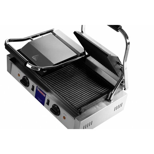 Hendi Grill de Contact Double | Dessus Rainuré/Dessous Lisse | 3,6kW | 570x370x210(h)mm