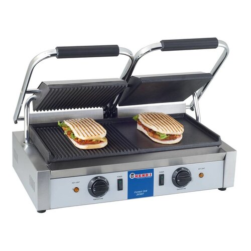 Hendi Grill de Contact Double | Rainuré/Lisse | 3600W | 570x370x210(h)mm