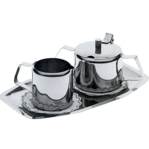 Hendi Crémier et Sucrier Inox | 3 Pièces | Plateau | Sucrier | Crémier