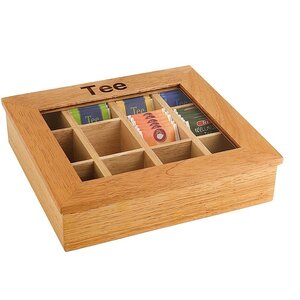 Hendi Boîte à Thé en Bois - Vitre en Acryl - 12 Compartiments - 300x280x90(h)mm